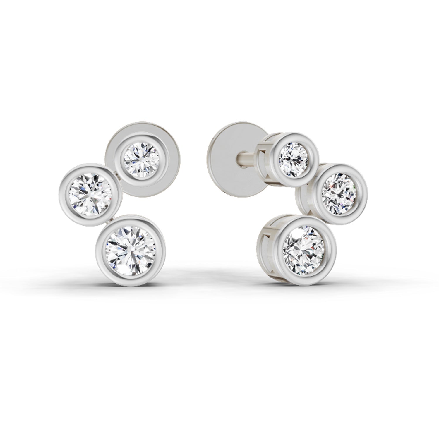 0.67 Carat Round 3 Stone Earrings 14K - White Gold
