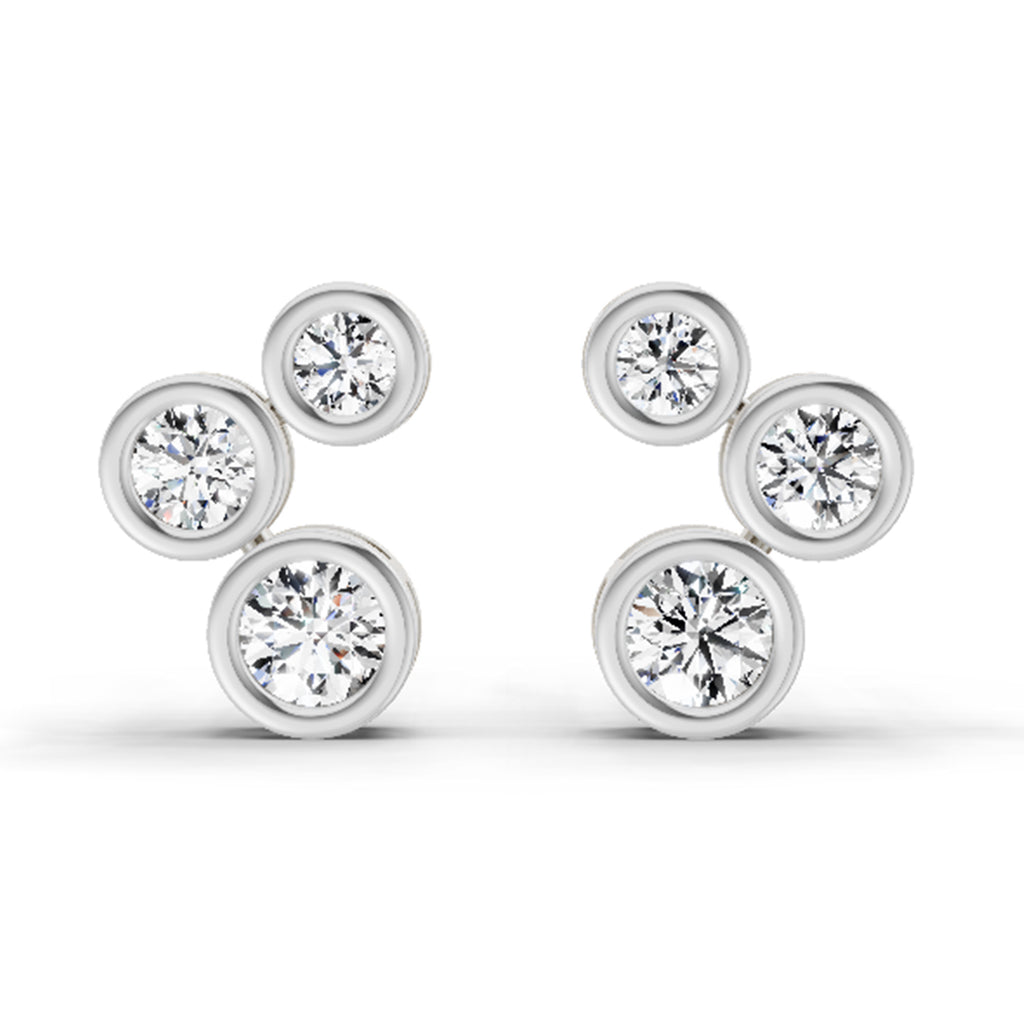 0.67 Carat Round 3 Stone Earrings 14K - White Gold