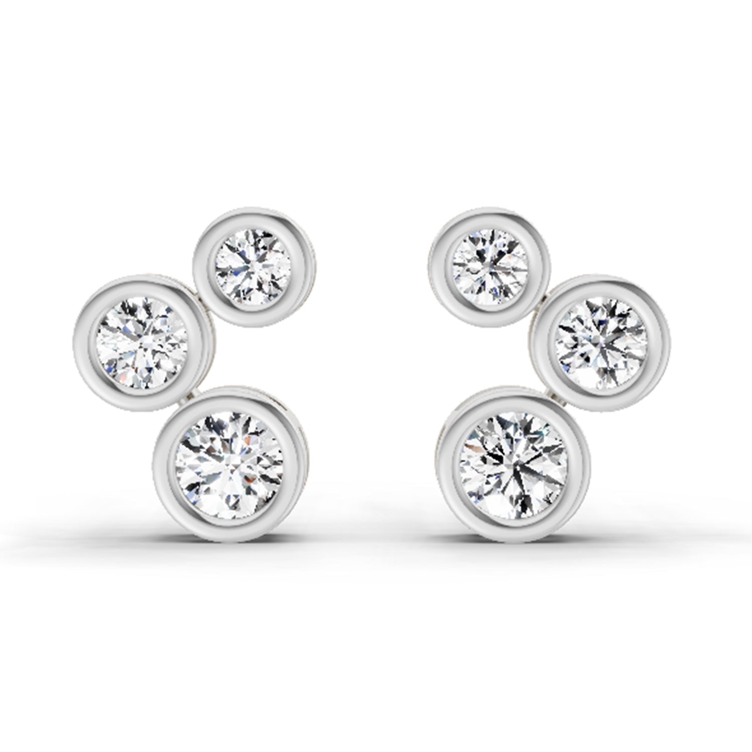 0.67 Carat Round 3 Stone Earrings 14K - White Gold