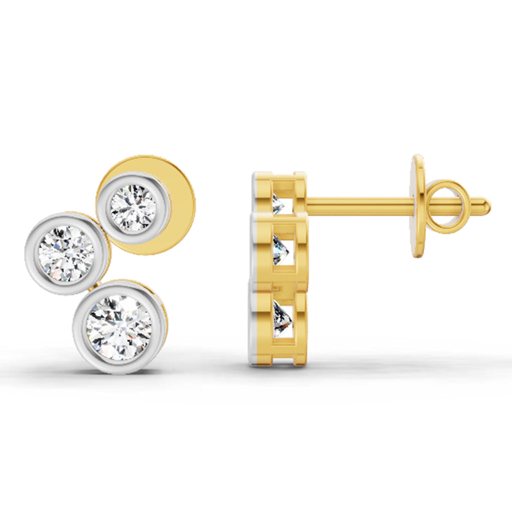 0.67 Carat Round 3 Stone Earrings 14K