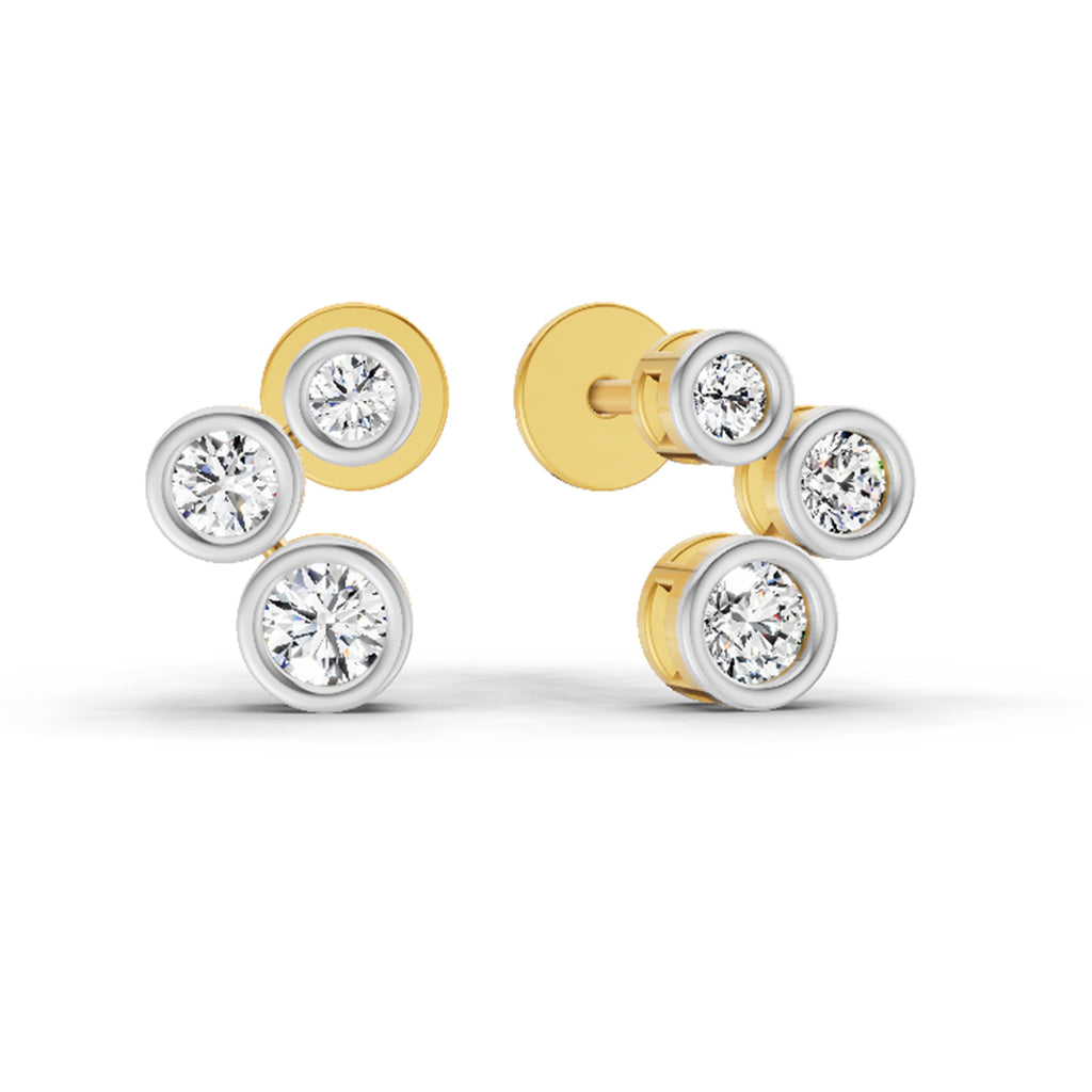 0.67 Carat Round 3 Stone Earrings 14K
