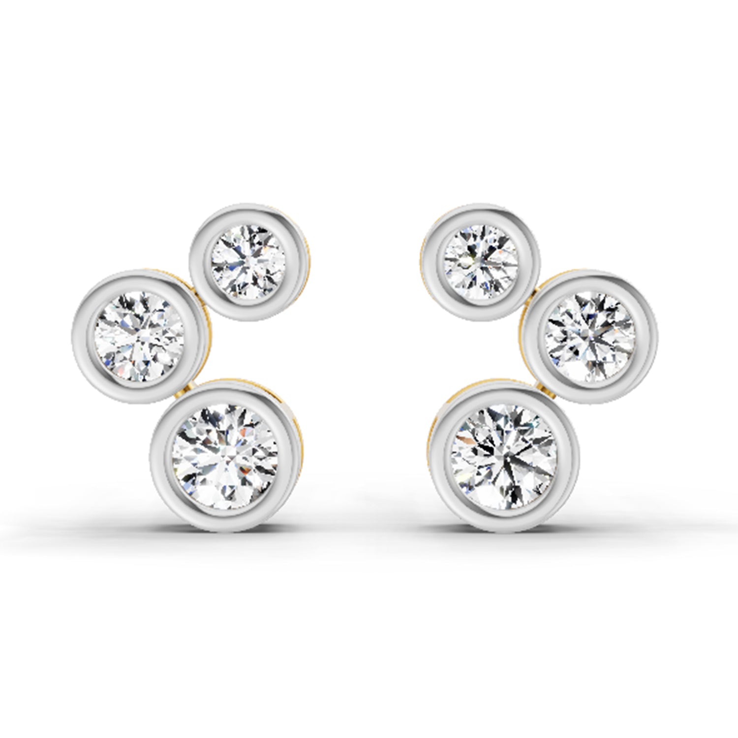 0.67 Carat Round 3 Stone Earrings 14K