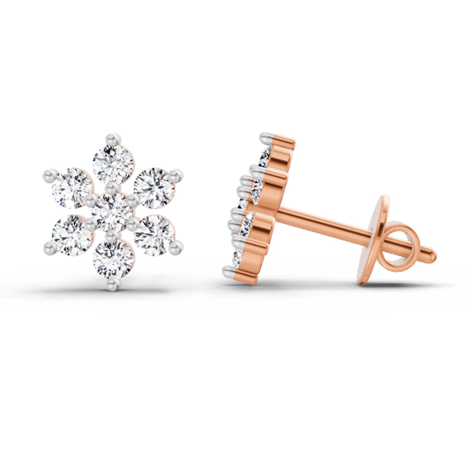 0.62 Carat Diamond Flower Cluster Stud Earrings 14K - Rose Gold