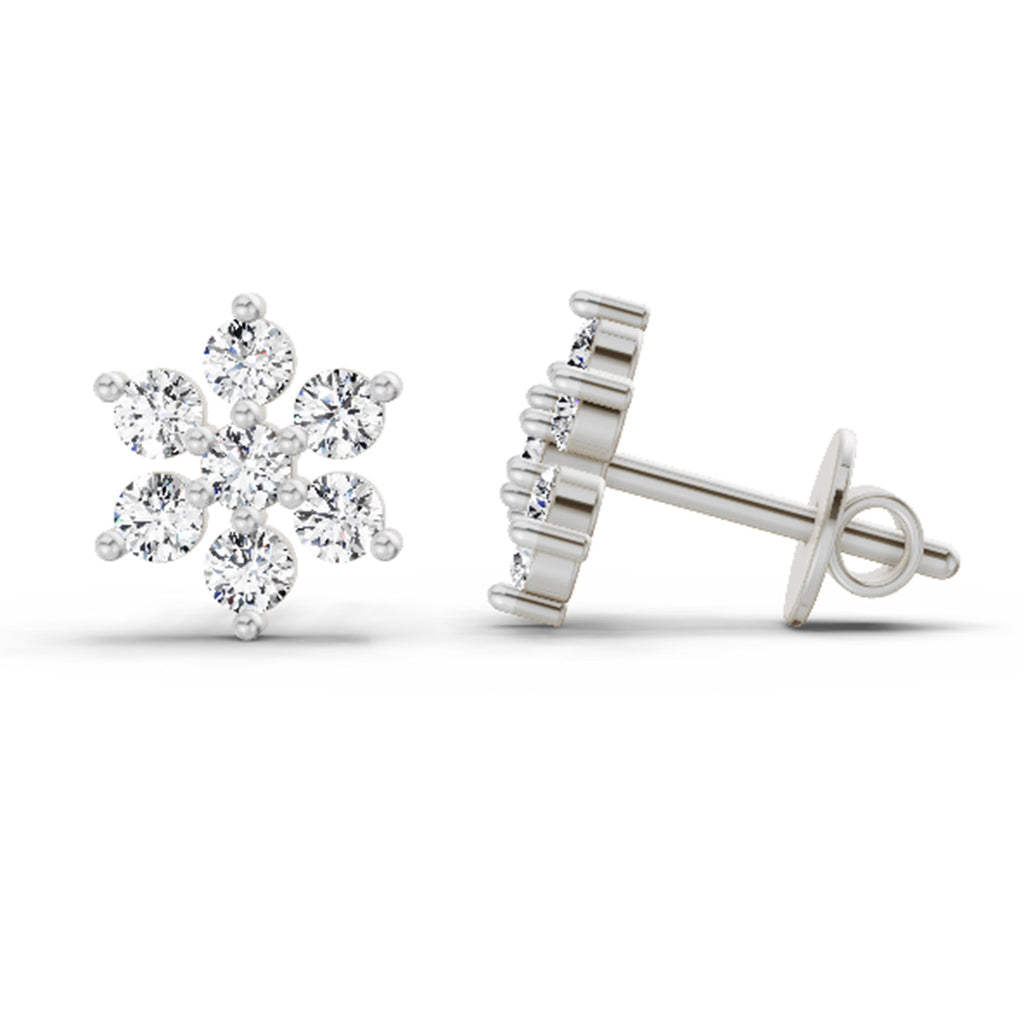 0.62 Carat Diamond Flower Cluster Stud Earrings 14K - White Gold