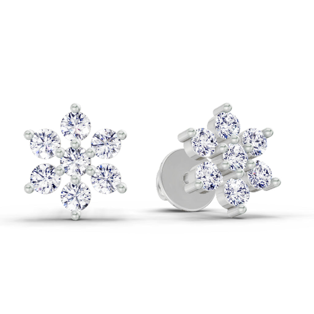 0.62 Carat Diamond Flower Cluster Stud Earrings 14K - White Gold