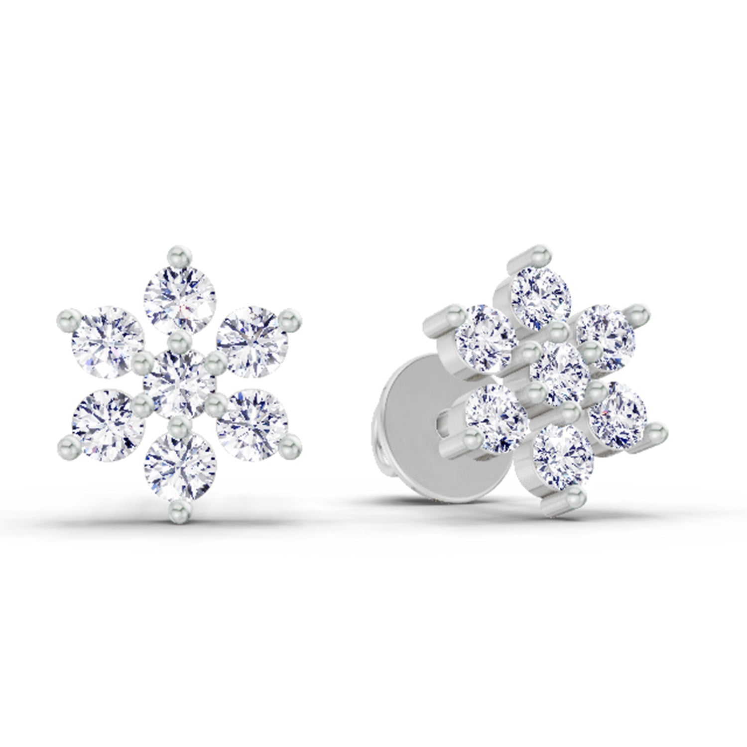 0.62 Carat Diamond Flower Cluster Stud Earrings 14K - White Gold