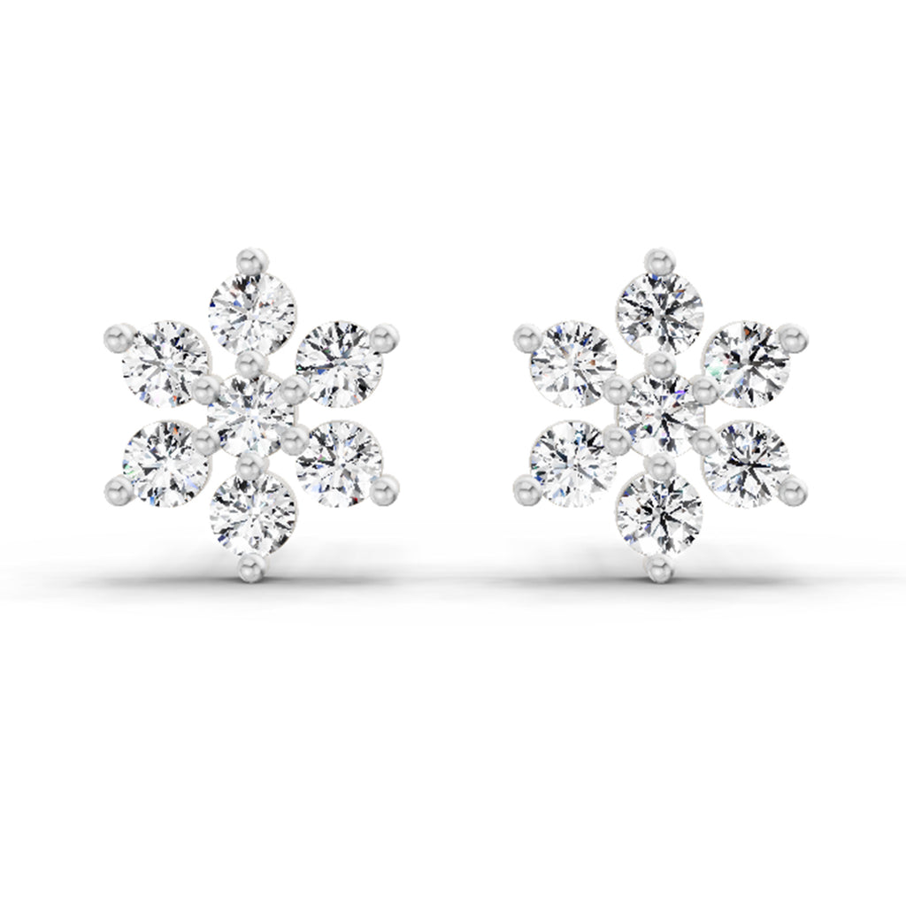 0.62 Carat Diamond Flower Cluster Stud Earrings 14K - White Gold