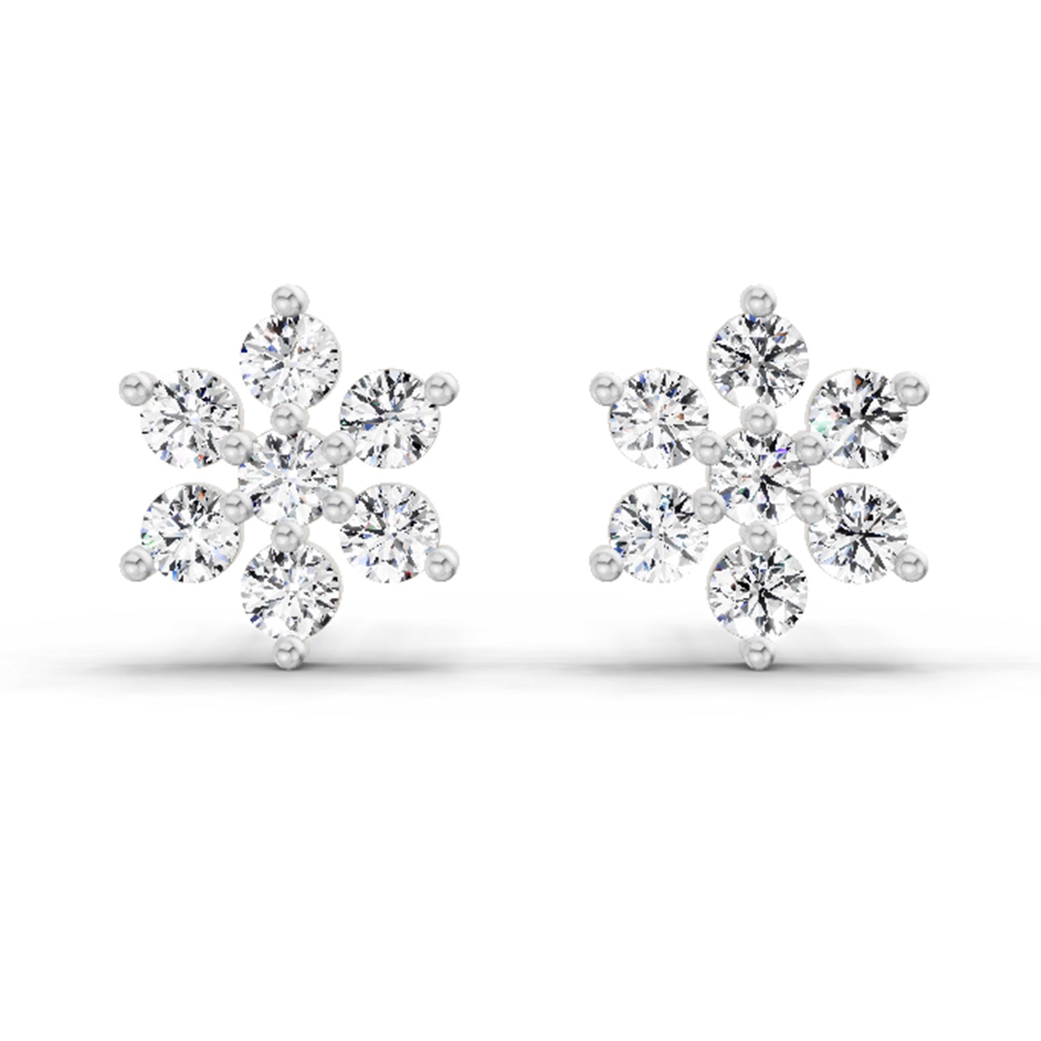 0.62 Carat Diamond Flower Cluster Stud Earrings 14K - White Gold