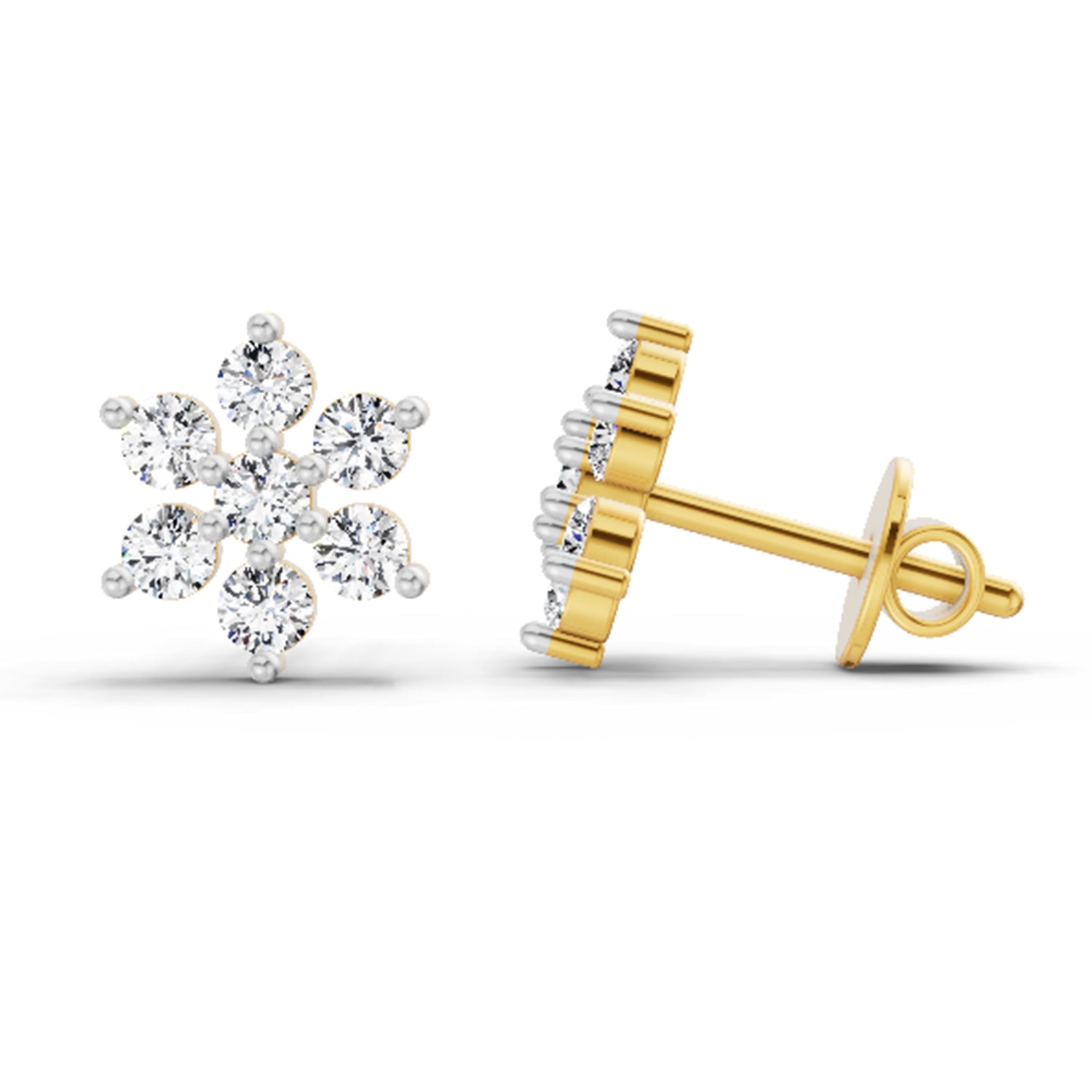 0.62 Carat Diamond Flower Cluster Stud Earrings 14K