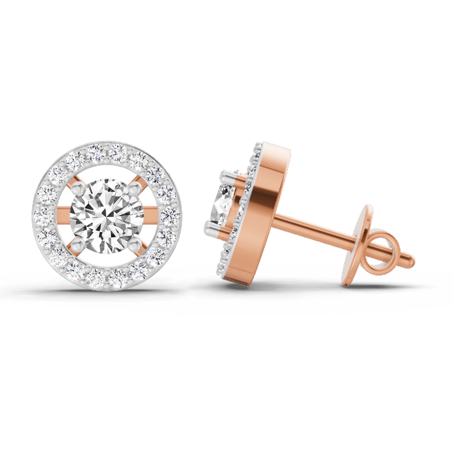 0.95 Carat Halo Diamond Stud Earrings 14K Sparkles - Rose Gold