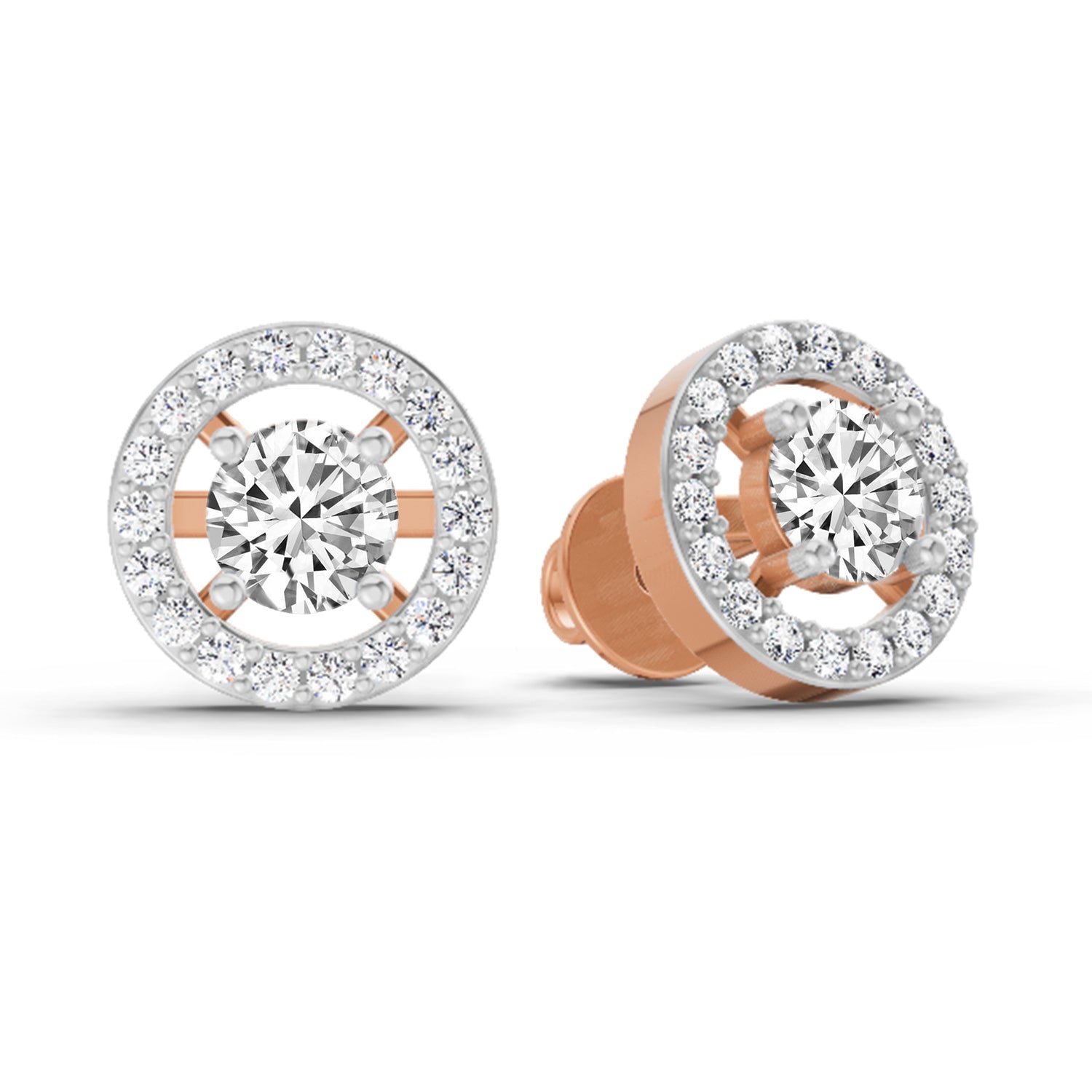 0.95 Carat Halo Diamond Stud Earrings 14K Sparkles - Rose Gold