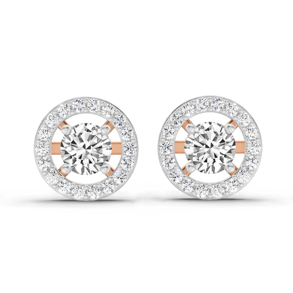 0.95 Carat Halo Diamond Stud Earrings 14K Sparkles - Rose Gold