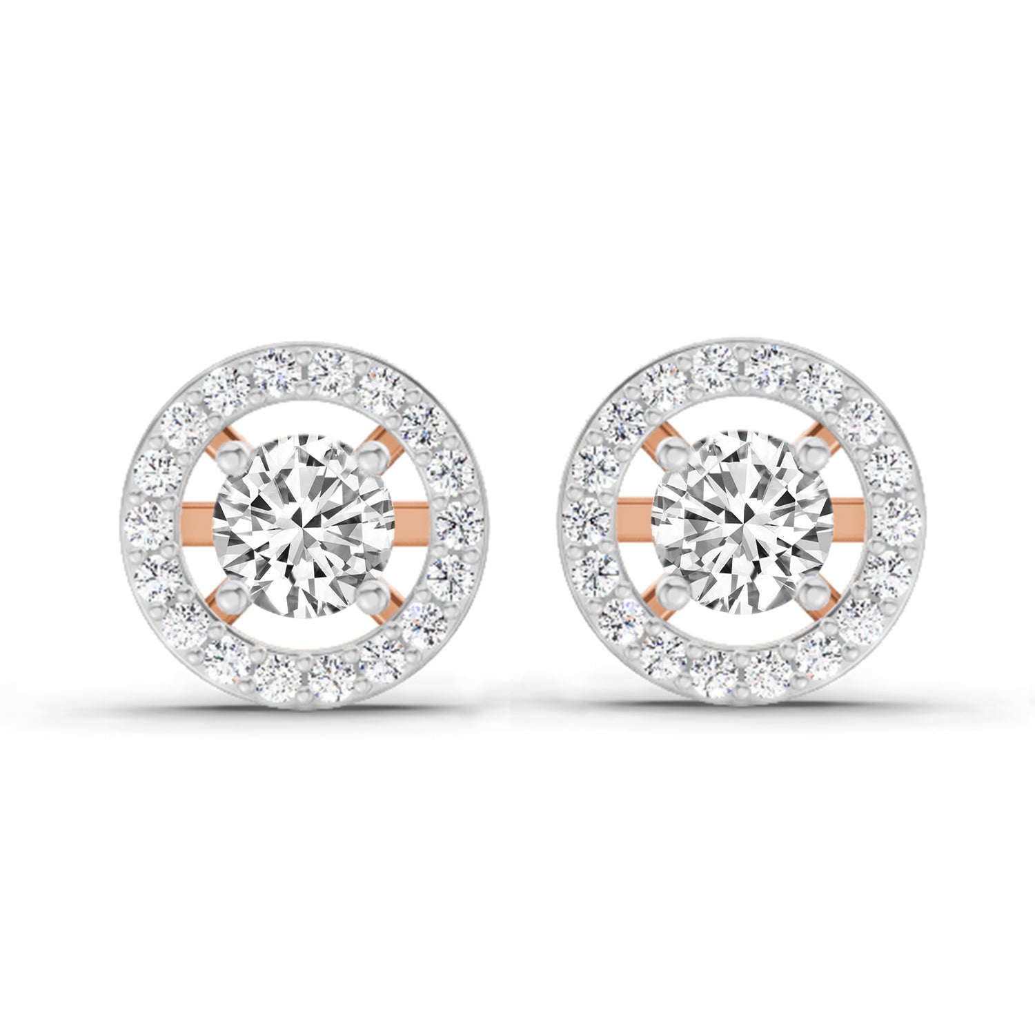 0.95 Carat Halo Diamond Stud Earrings 14K Sparkles - Rose Gold