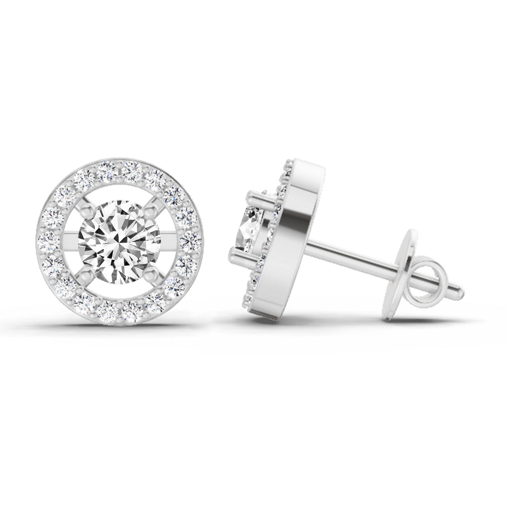 0.95 Carat Halo Diamond Stud Earrings 14K Sparkles - White Gold