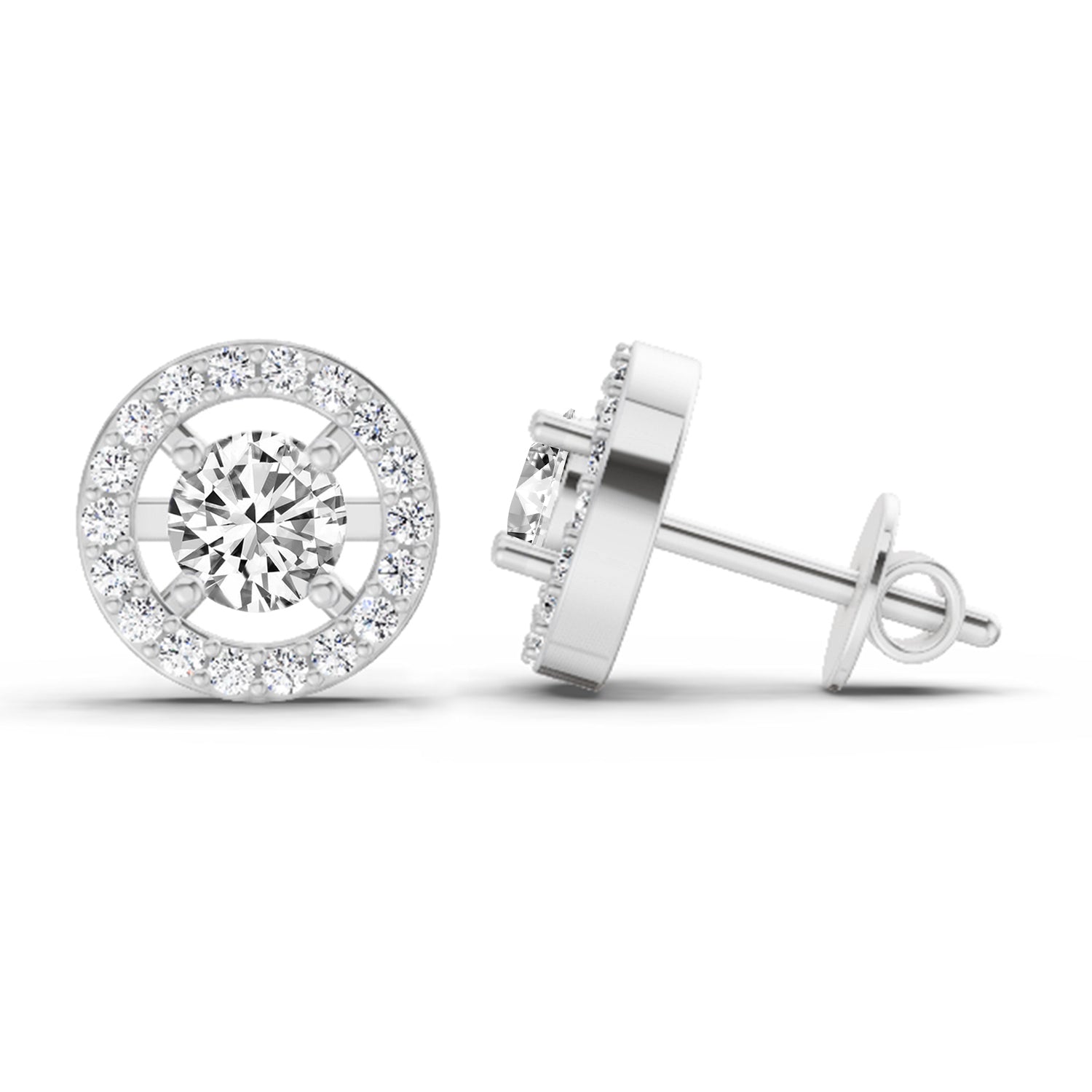 0.95 Carat Halo Diamond Stud Earrings 14K Sparkles - White Gold