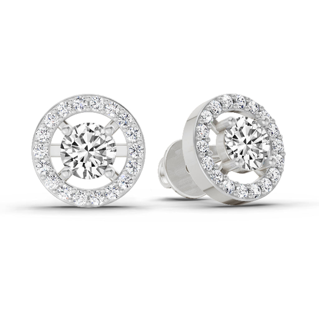 0.95 Carat Halo Diamond Stud Earrings 14K Sparkles - White Gold