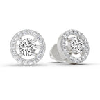 0.95 Carat Halo Diamond Stud Earrings 14K Sparkles - White Gold