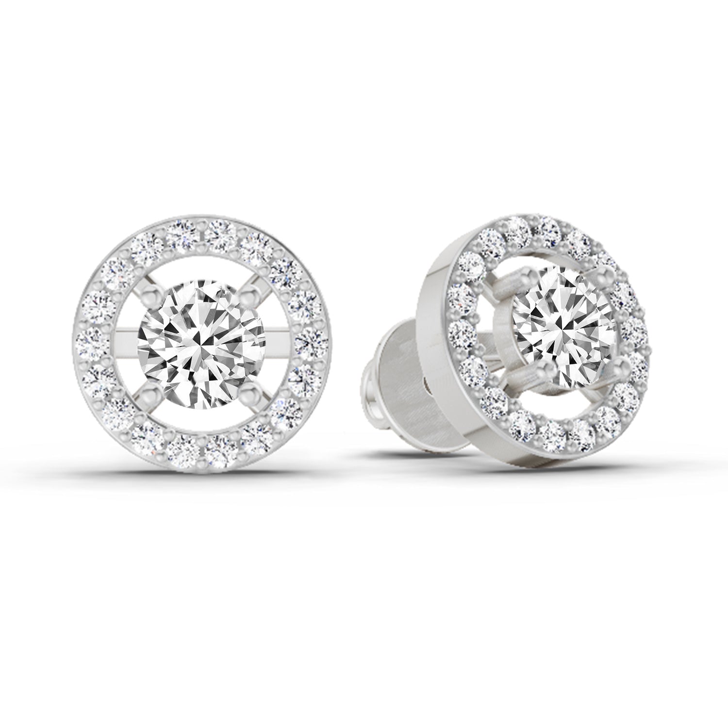 0.95 Carat Halo Diamond Stud Earrings 14K Sparkles - White Gold