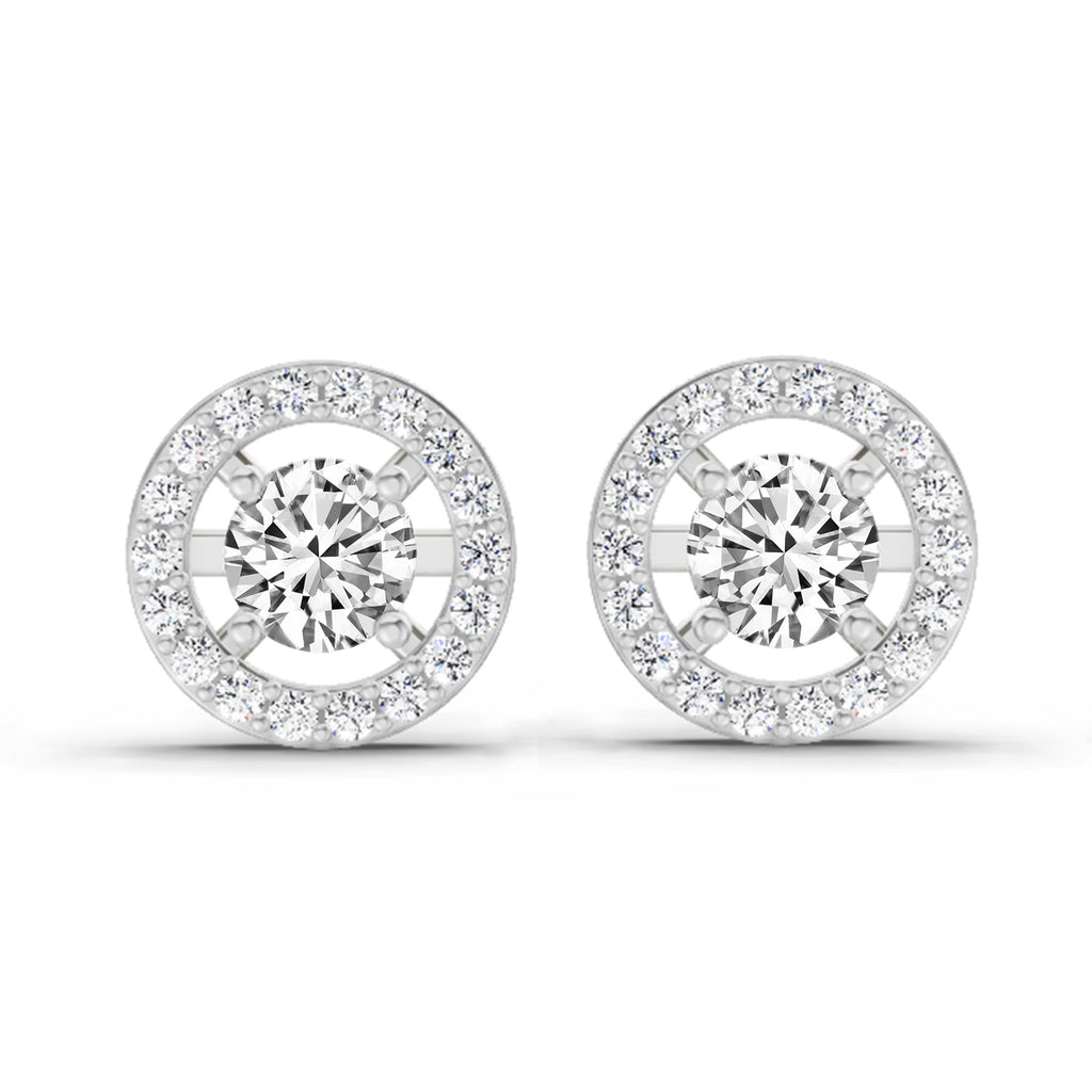 0.95 Carat Halo Diamond Stud Earrings 14K Sparkles - White Gold