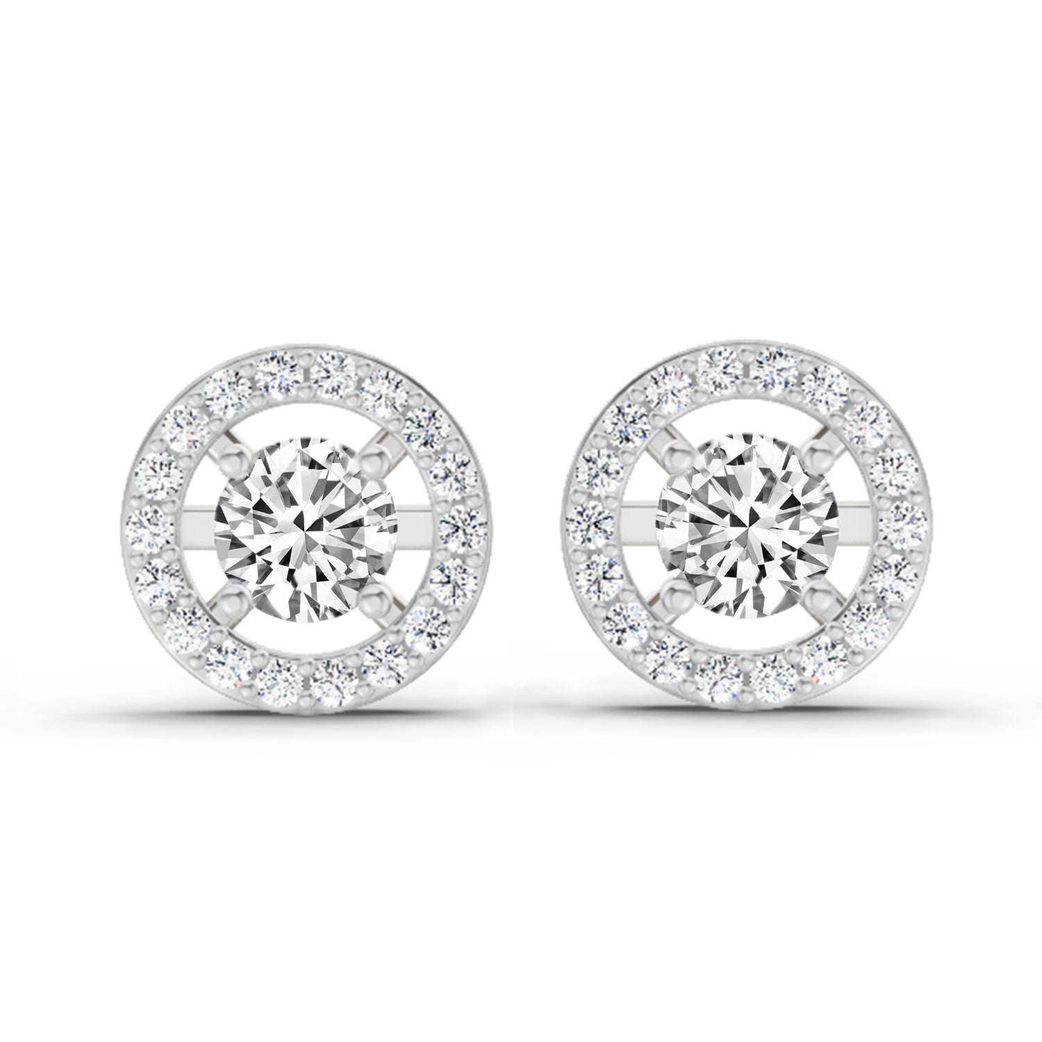 0.95 Carat Halo Diamond Stud Earrings 14K Sparkles - White Gold