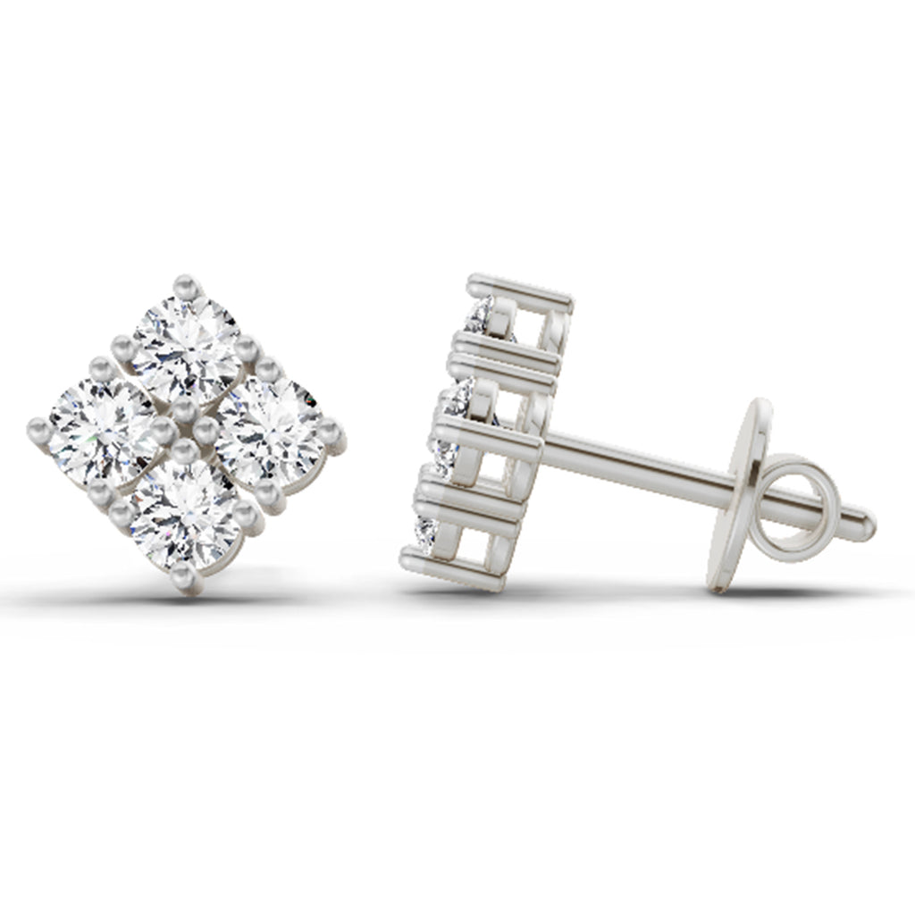 0.85 Carat Diamond Square Stud Earrings 14K - White Gold