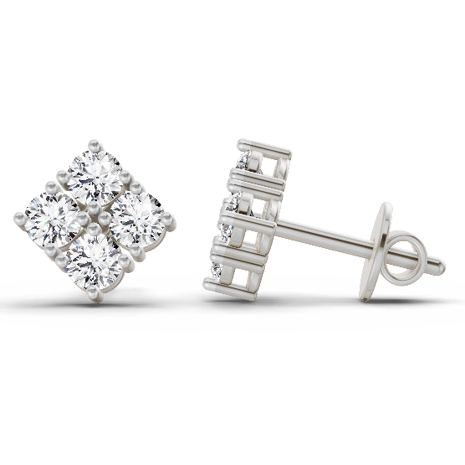 0.85 Carat Diamond Square Stud Earrings 14K - White Gold