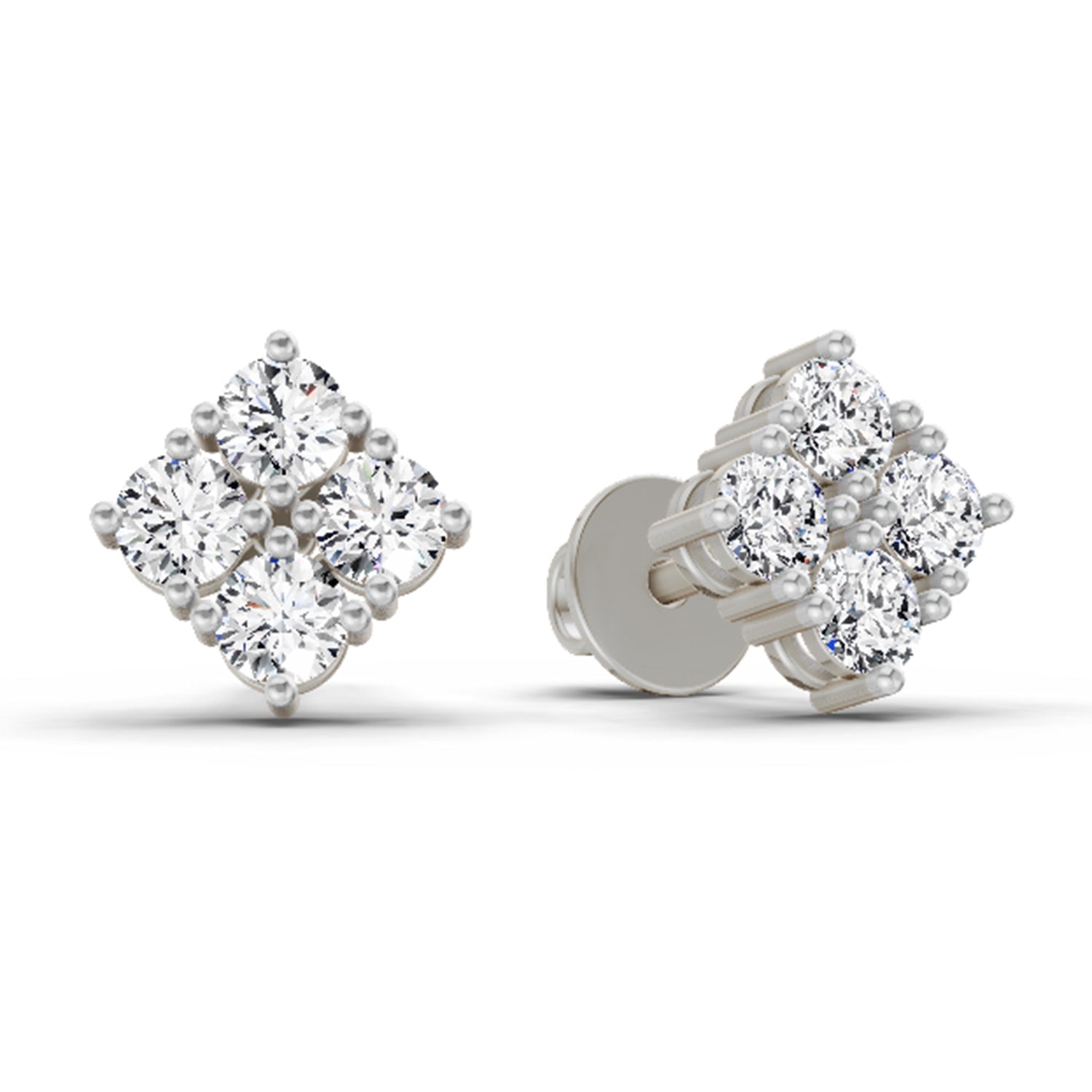 0.85 Carat Diamond Square Stud Earrings 14K - White Gold