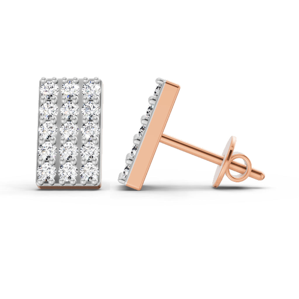 0.75 Carat Diamond Rectangle Cluster Stud Earrings 14K - Rose Gold