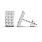 0.75 Carat Diamond Rectangle Cluster Stud Earrings 14K - White Gold