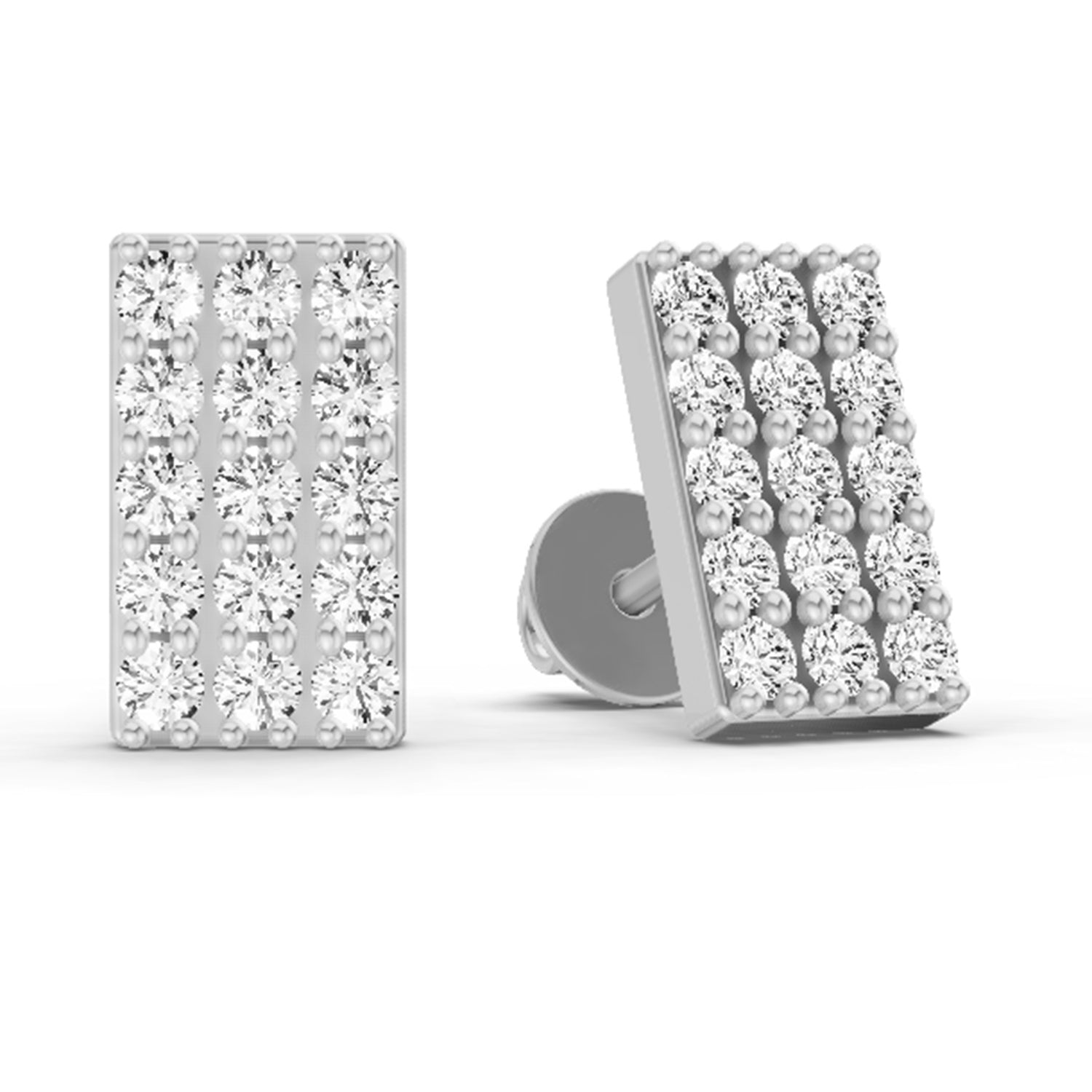 0.75 Carat Diamond Rectangle Cluster Stud Earrings 14K - White Gold