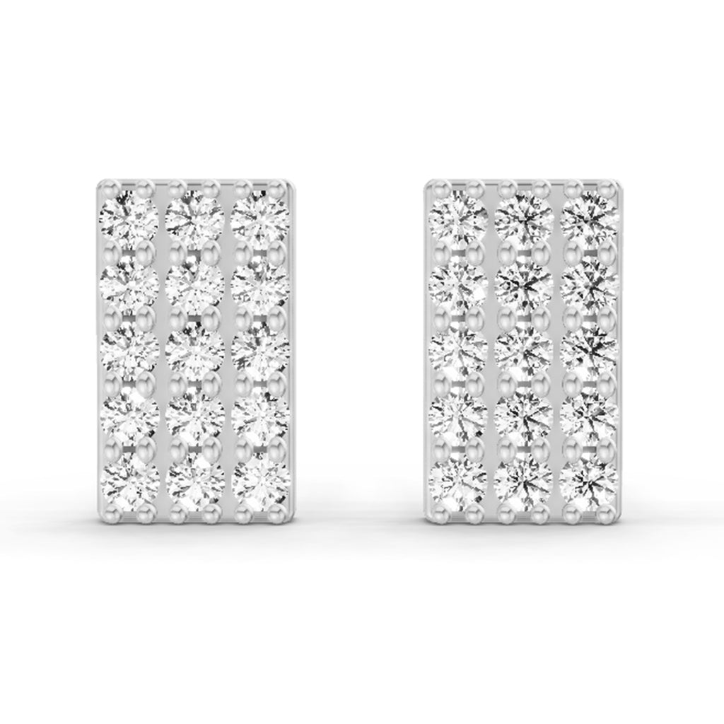 0.75 Carat Diamond Rectangle Cluster Stud Earrings 14K - White Gold