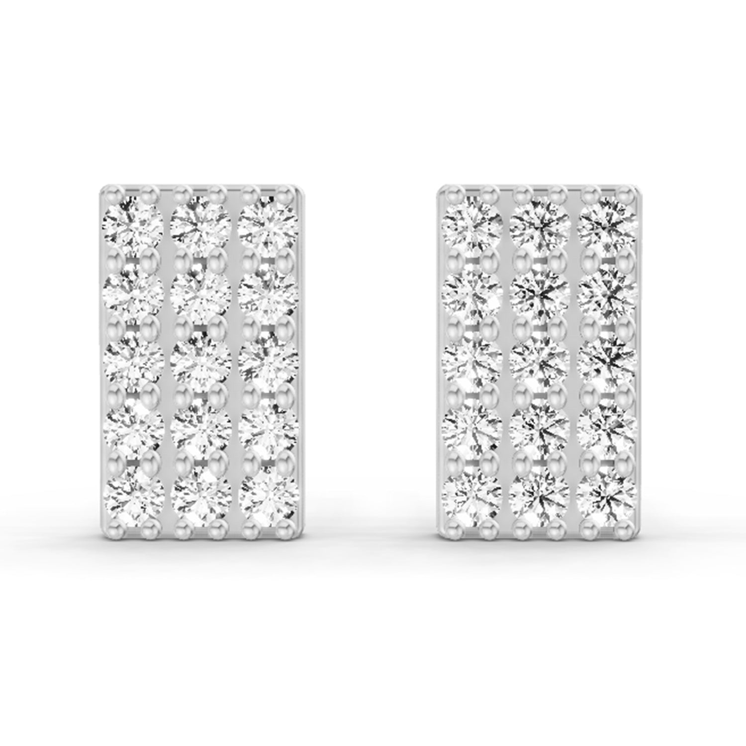 0.75 Carat Diamond Rectangle Cluster Stud Earrings 14K - White Gold
