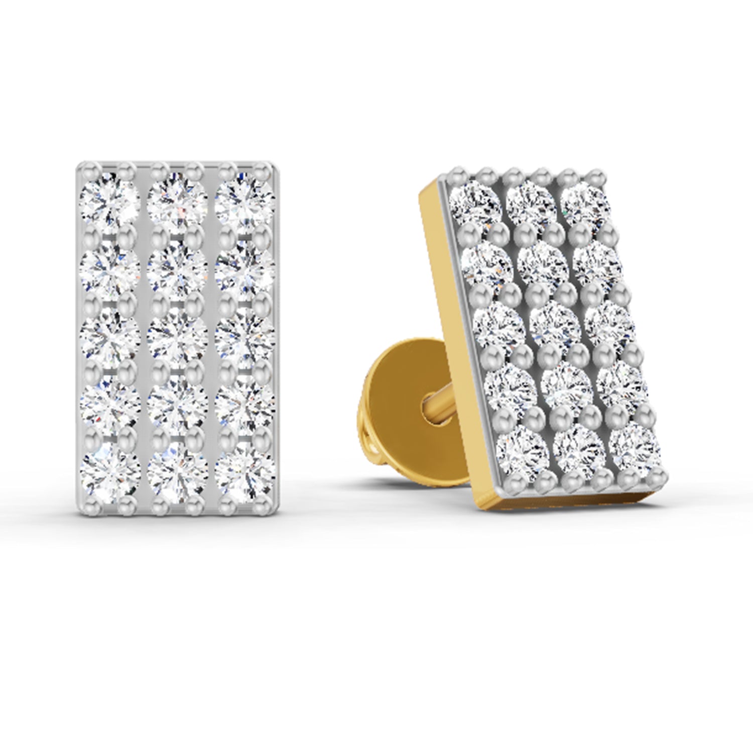 0.75 Carat Diamond Rectangle Cluster Stud Earrings 14K