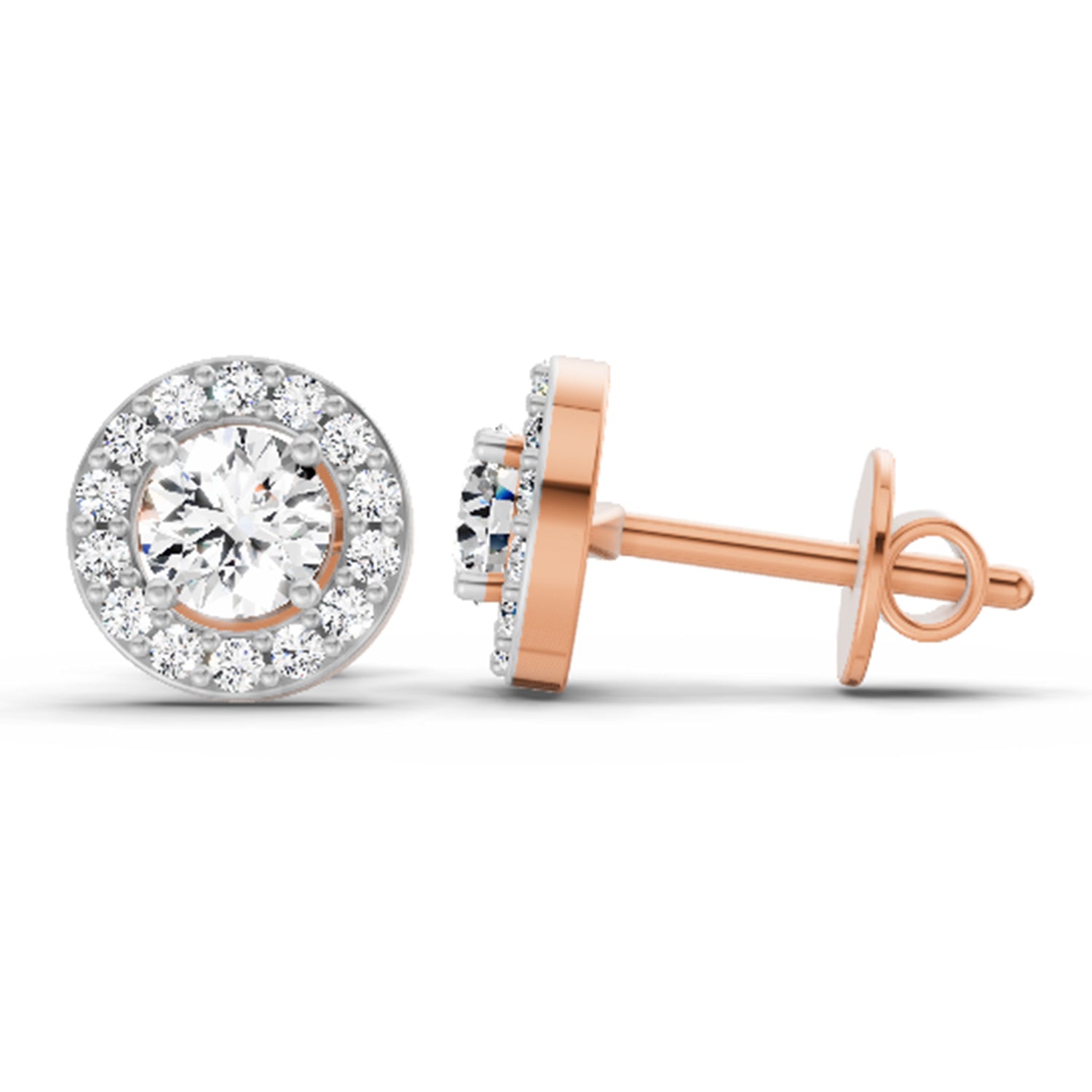 0.75 Carat Halo Diamond Stud Earrings 14K Sparkles - Rose Gold