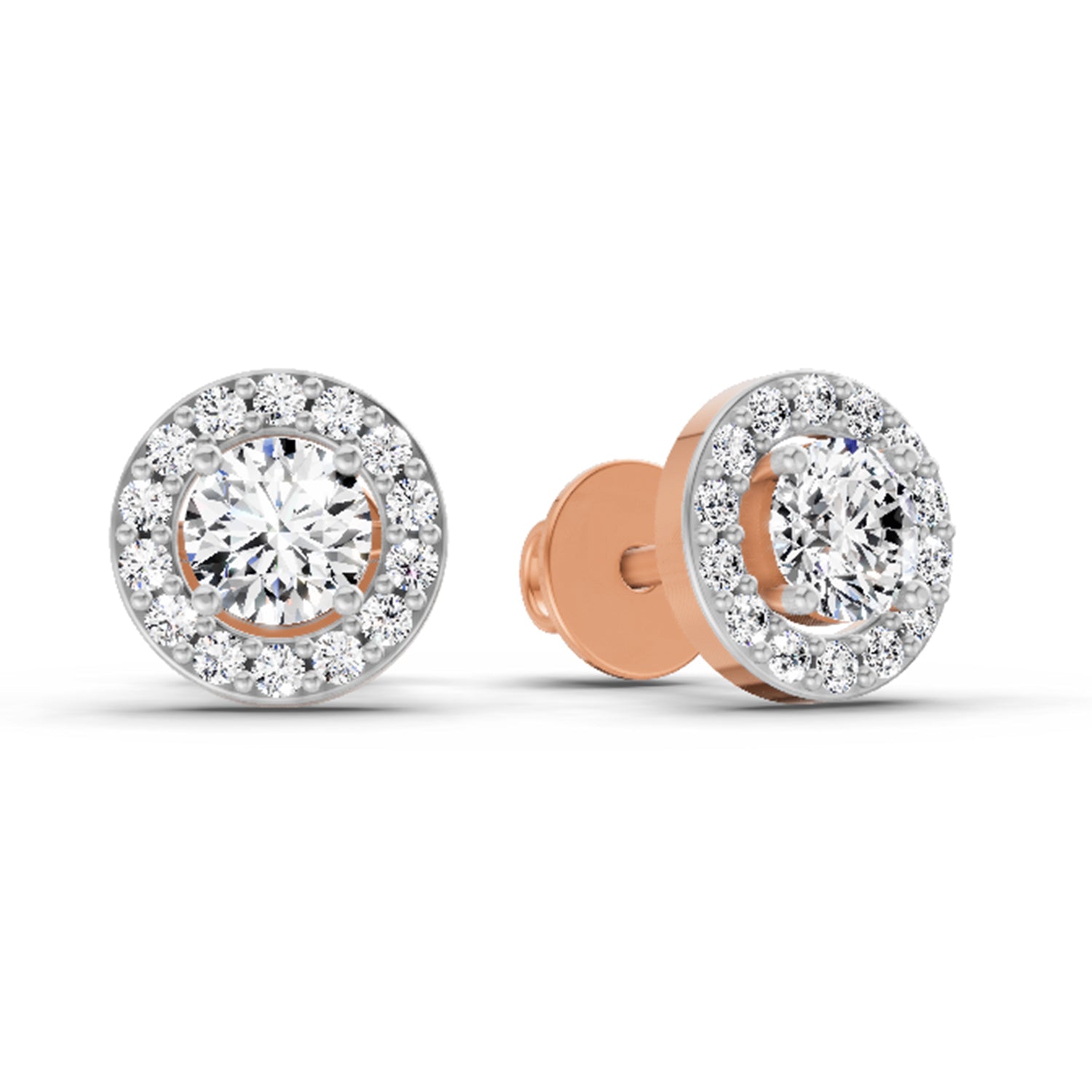 0.75 Carat Halo Diamond Stud Earrings 14K Sparkles - Rose Gold