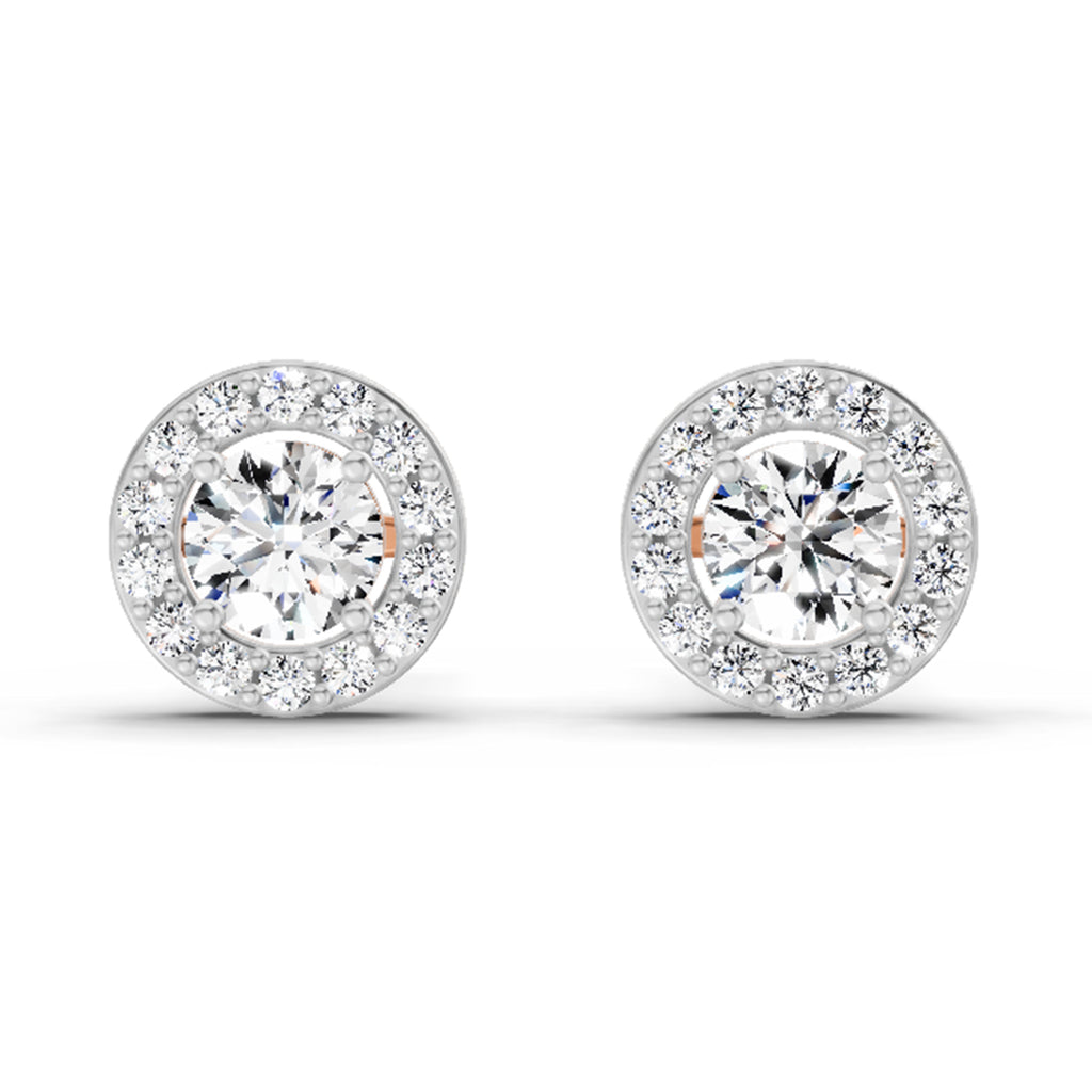0.75 Carat Halo Diamond Stud Earrings 14K Sparkles - Rose Gold