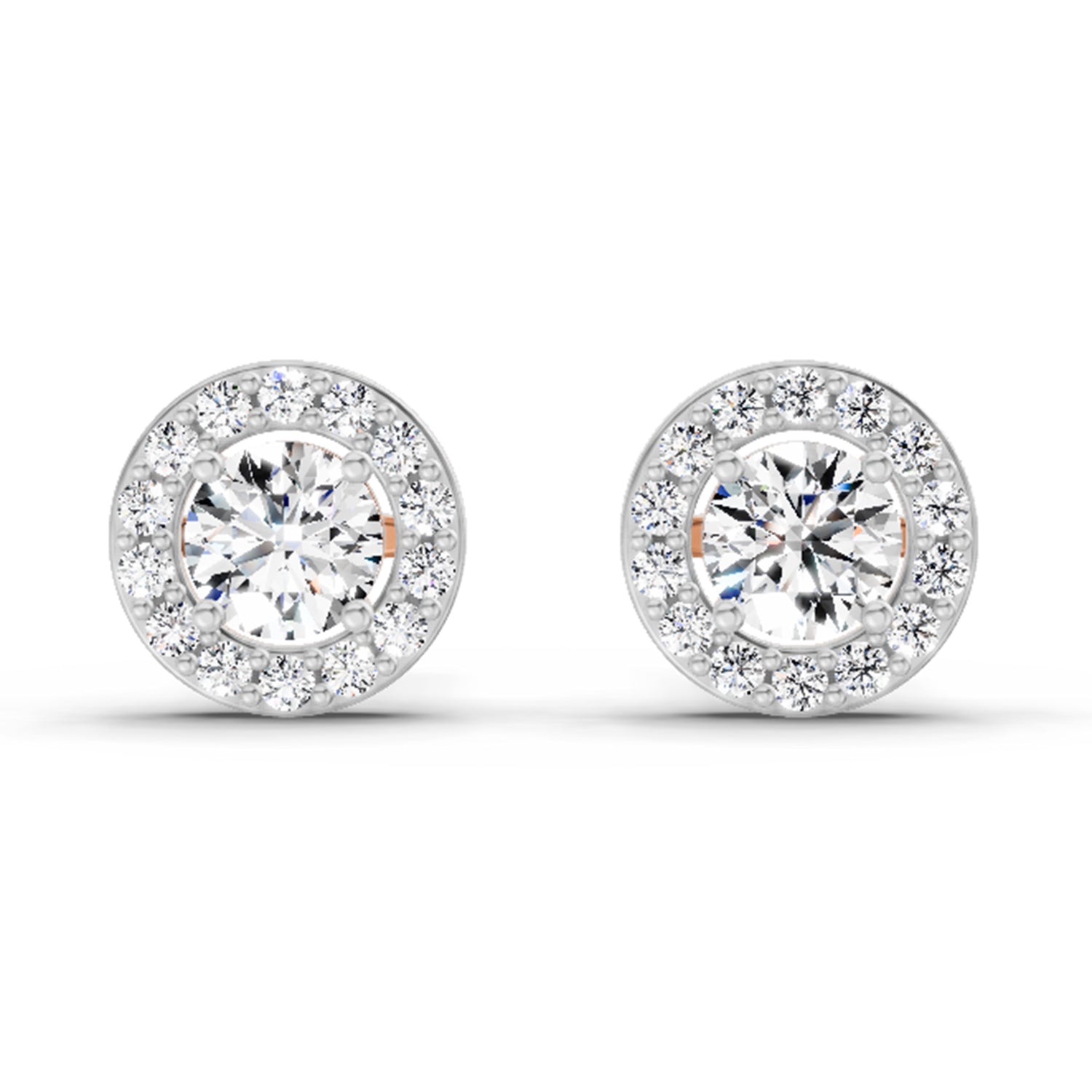 0.75 Carat Halo Diamond Stud Earrings 14K Sparkles - Rose Gold