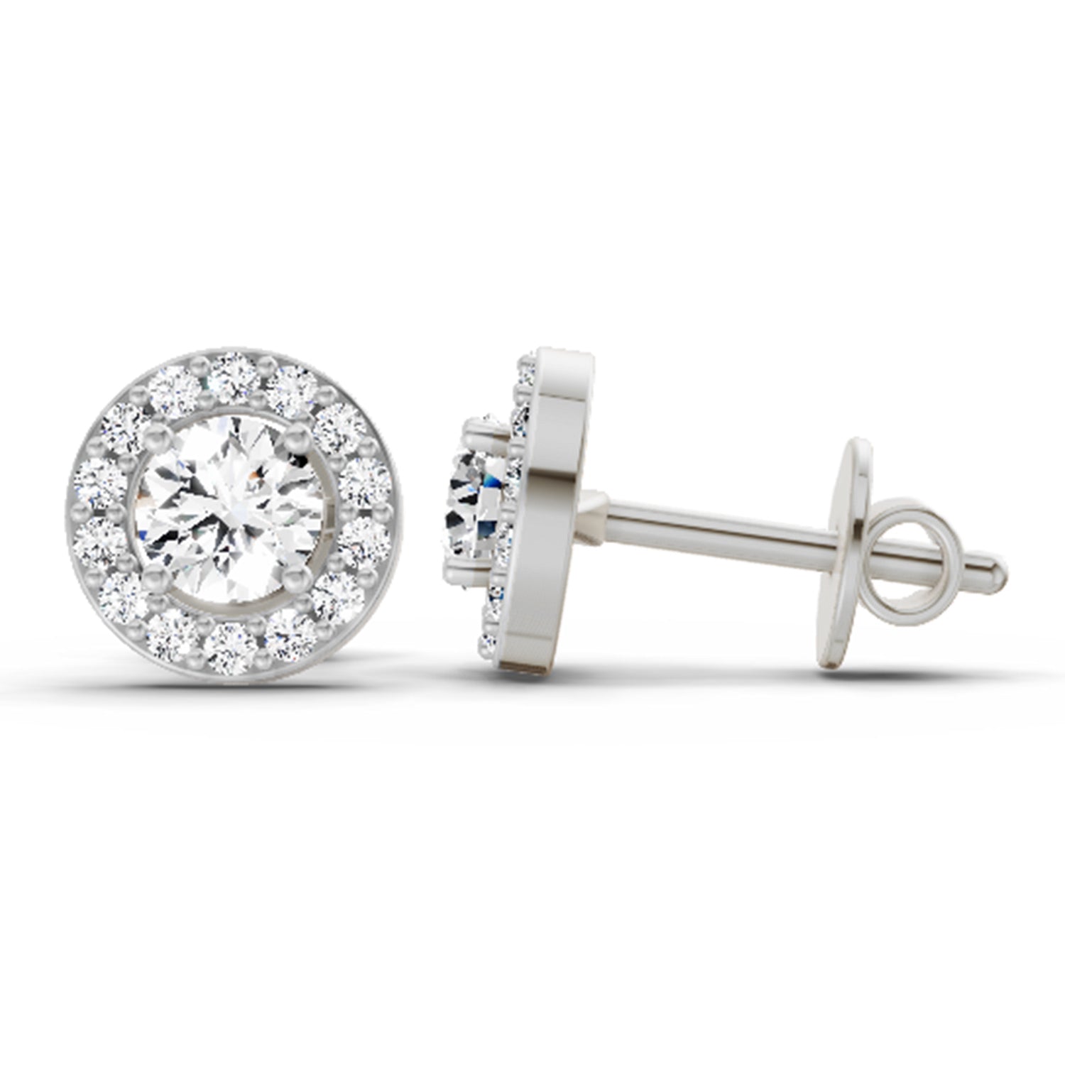 0.75 Carat Halo Diamond Stud Earrings 14K Sparkles - White Gold