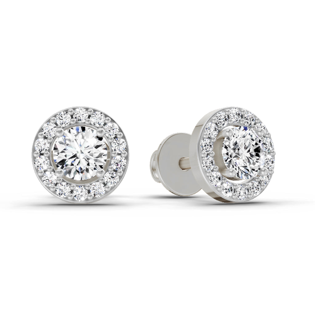 0.75 Carat Halo Diamond Stud Earrings 14K Sparkles - White Gold