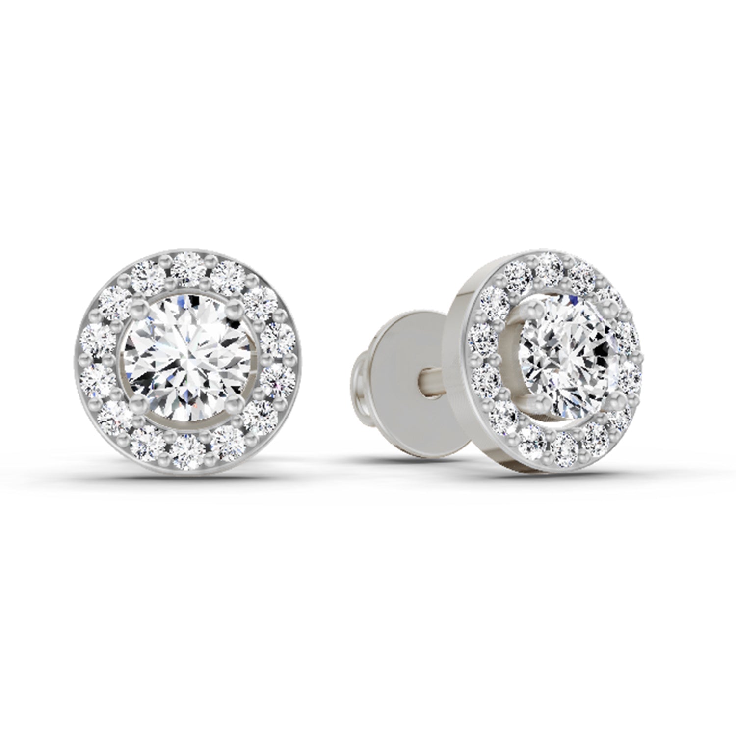0.75 Carat Halo Diamond Stud Earrings 14K Sparkles - White Gold