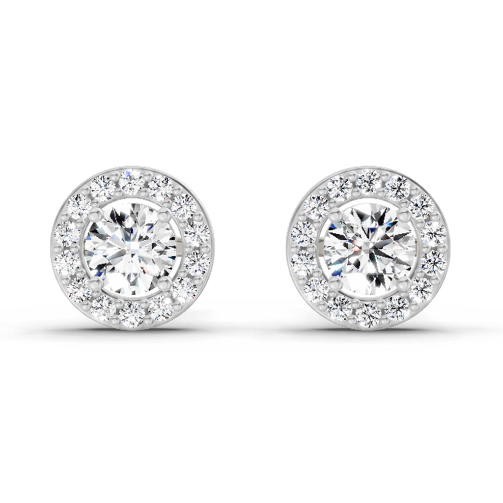 0.75 Carat Halo Diamond Stud Earrings 14K Sparkles - White Gold