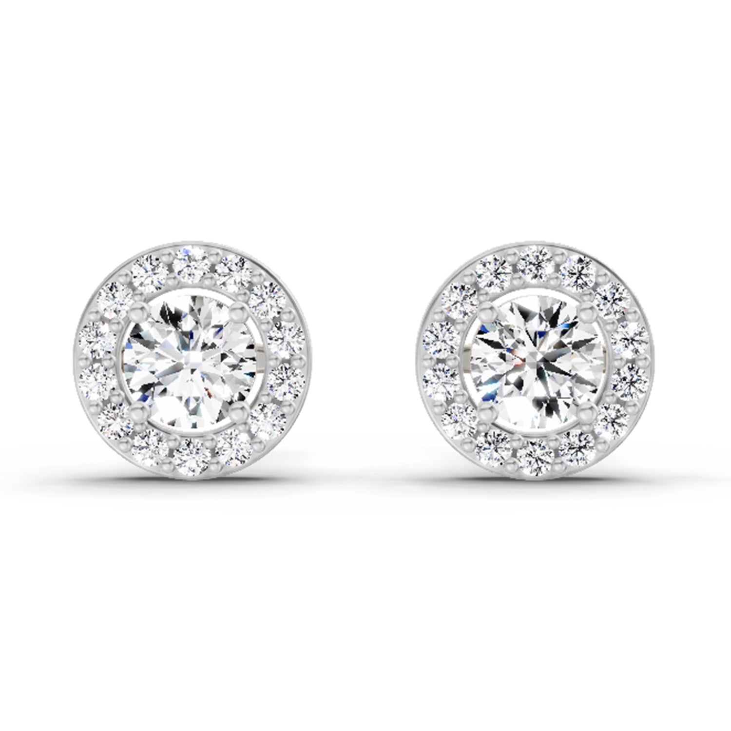 0.75 Carat Halo Diamond Stud Earrings 14K Sparkles - White Gold
