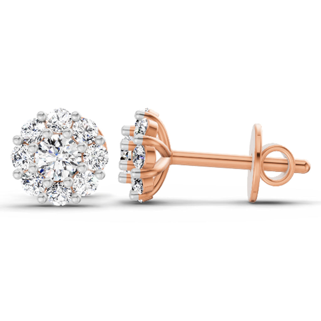 0.57 Carat Floral Halo Diamond Stud Earrings 14K - Rose Gold