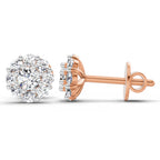 0.57 Carat Floral Halo Diamond Stud Earrings 14K - Rose Gold