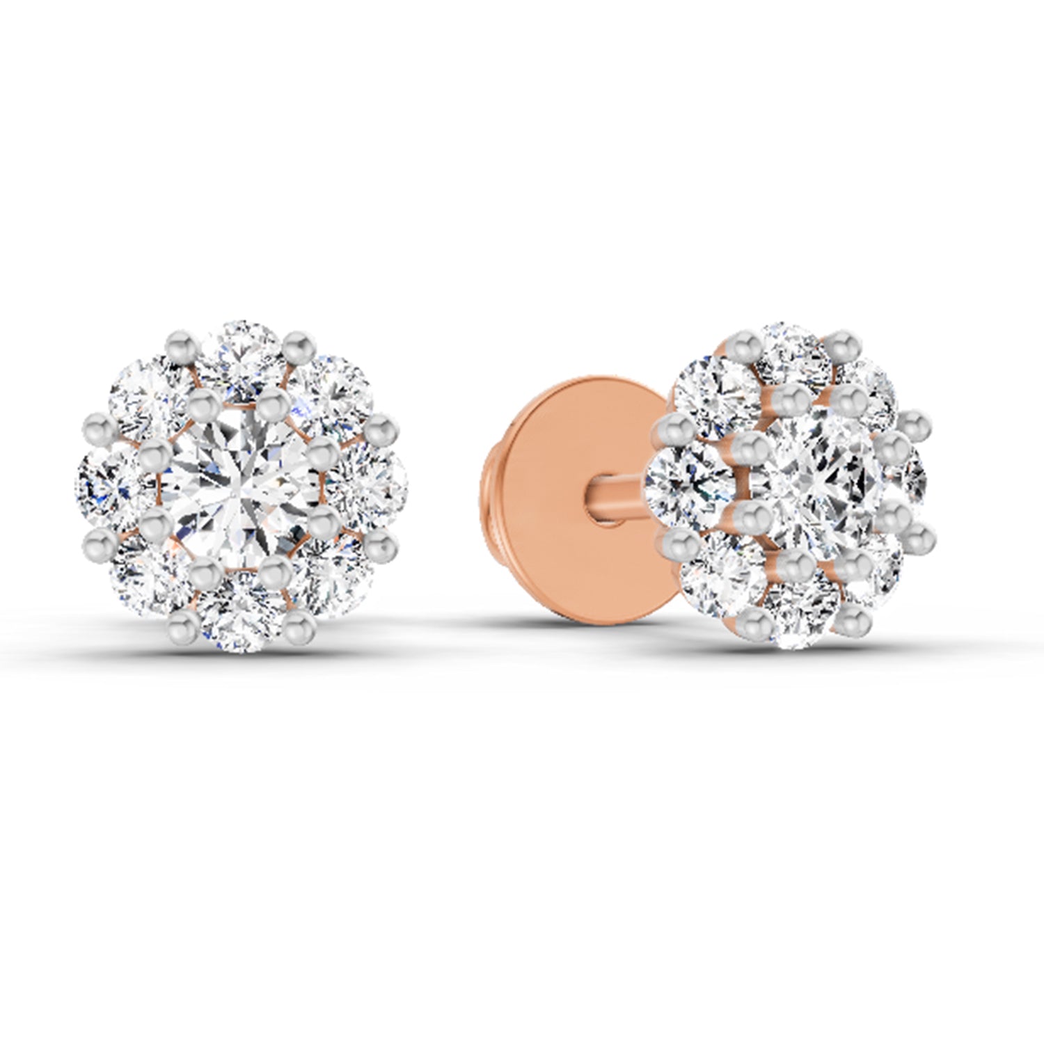 0.57 Carat Floral Halo Diamond Stud Earrings 14K - Rose Gold