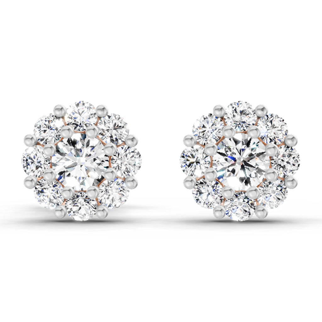 0.57 Carat Floral Halo Diamond Stud Earrings 14K - Rose Gold