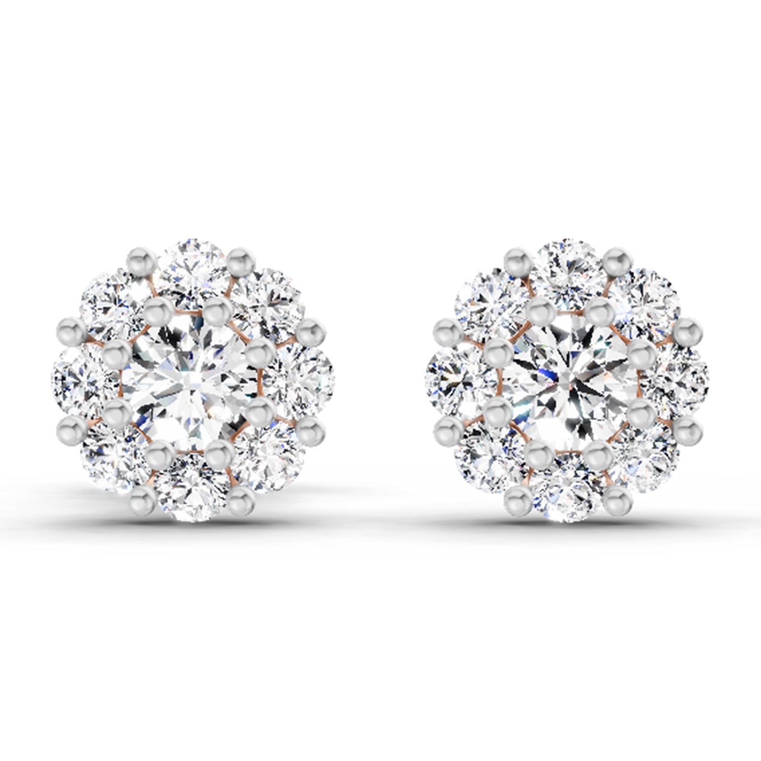 0.57 Carat Floral Halo Diamond Stud Earrings 14K - Rose Gold