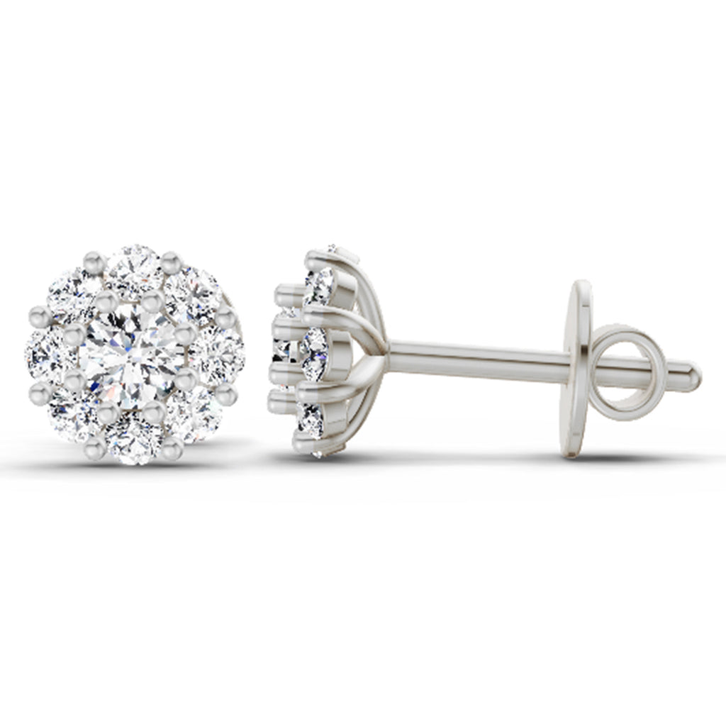 0.57 Carat Floral Halo Diamond Stud Earrings 14K - White Gold
