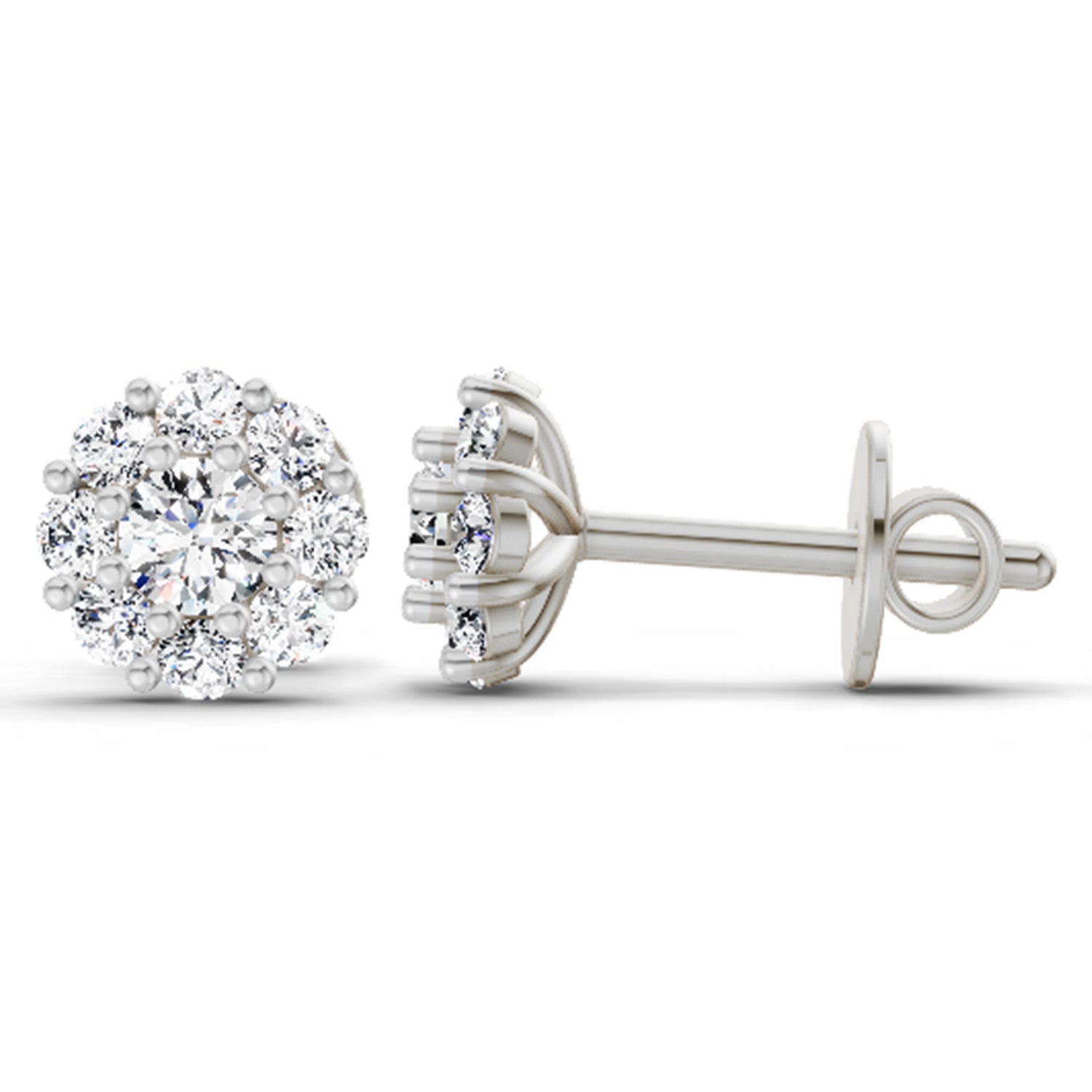 0.57 Carat Floral Halo Diamond Stud Earrings 14K - White Gold