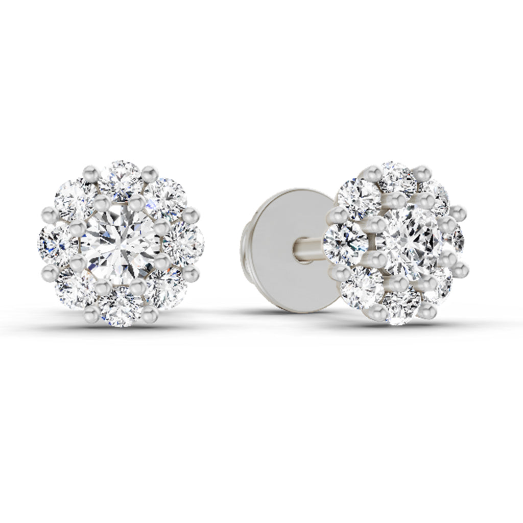0.57 Carat Floral Halo Diamond Stud Earrings 14K - White Gold